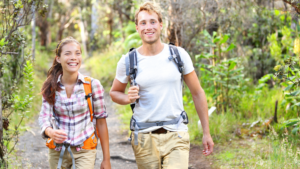 The purpose of the image is to showcase a fun and relaxed outdoor activity, highlighting one of the best outdoor dates—hiking. 